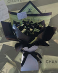 Black and green Chanel-themed designer candy bouquet