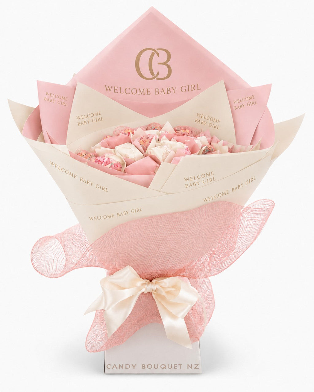 Marshmallow Candy Bouquet NZ customised Welcome Baby Girl design